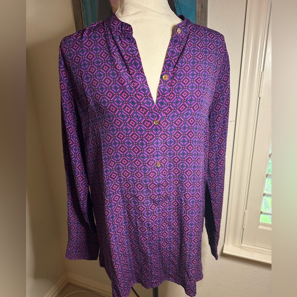 C Wonder Tops - C WONDER  Brilliant Fuschia Blue Purple 100% Silk Blouse M